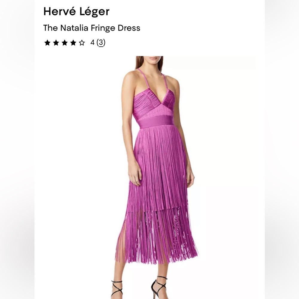 Herve Leger Strapless Ruched Bodice Fringe Cocktail Dress in Magenta